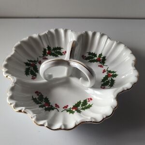 All The Trimmings,  Christmas Holly, Divided Dish with Handle Serving Piece.